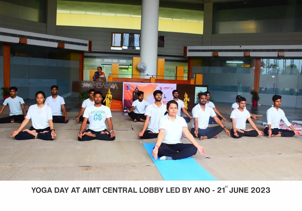 Students practicing yoga at Ambalika Institute during Yoga Day – Best Engineering College in Lucknow UP