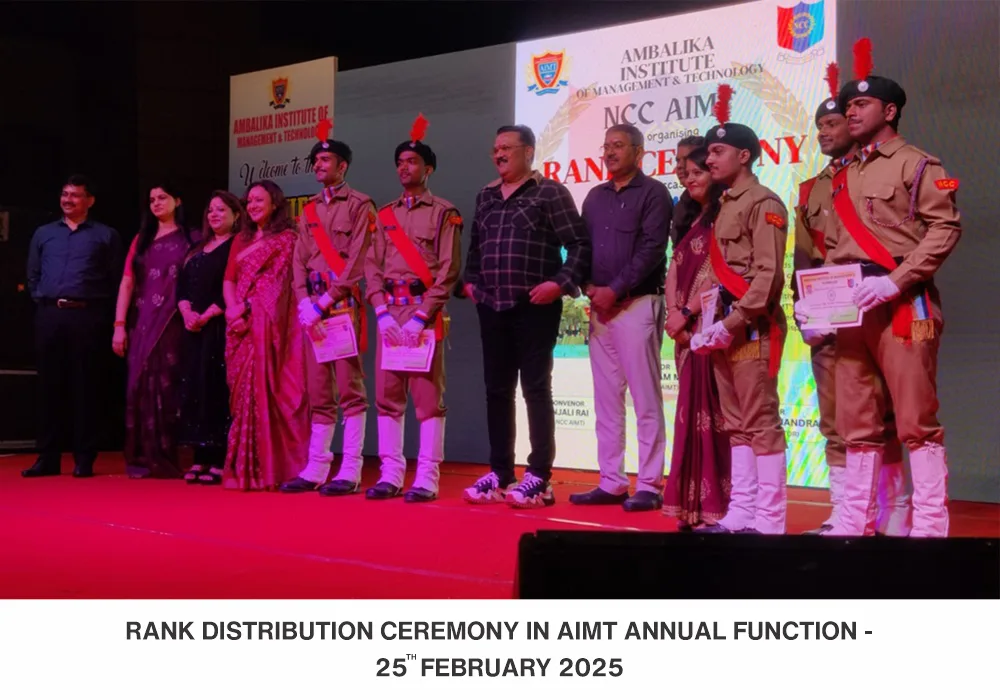 NCC cadets and students on stage during Ambalika Institute event – Best Engineering College in Lucknow UP